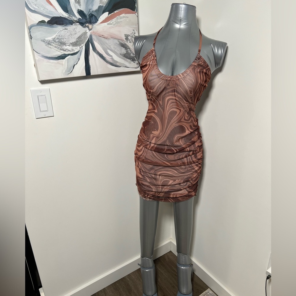 #NWT Brown mini dress with halter back